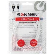 Кабель USB2.0 – Type-C, 1 м, SONNEN, медь, для передачи данных и зарядки, белый, 513558