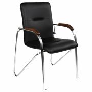 Кресло для приемных и переговорных «Samba», деревянные накладки, хромированный каркас, кожзам черный