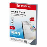 Обложки пластиковые для переплета БОЛЬШОЙ ФОРМАТ А3, КОМПЛЕКТ 100 шт., 200 мкм, прозрачные, BRAUBERG, 530936