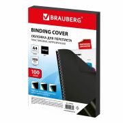 Обложки пластиковые для переплета, А4, КОМПЛЕКТ 100 шт., 300 мкм, черные, BRAUBERG, 530940