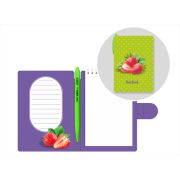 *Блокнот с ручкой Lamark Клубничка, 105х150 мм, ручка автоматическая OilPen, внутренний блок на гребне