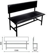 Банкетка со спинкой «Берта» 1500х455х864 мм, усиленная, черный каркас, кожзам черный