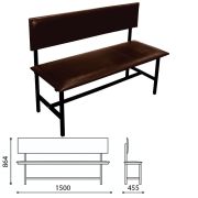 Банкетка со спинкой «Берта» 1500х455х864 мм, усиленная, черный каркас, кожзам коричневый