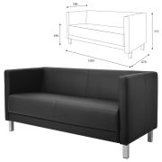 Диван мягкий трехместный «Атланта», «М-01», 1500х670х715 мм, c подлокотниками, экокожа, черный