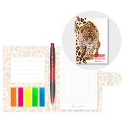 *Блокнот-органайзер Lamark Leopard, 105*150 мм, ручка, пласт.закладки, вн.блок на склейке, клетка