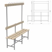 Скамья с вешалкой, спинкой «СВТ 5», 1765х1500х395 мм, 10 крючков, регулируемые опоры, каркас металлический серый, сиденье дерево