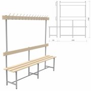 Скамья с вешалкой, спинкой «СВТ 6», 1765х2000х395 мм, 14 крючков, регулируемые опоры, каркас металлический серый, сиденье дерево