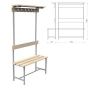 Скамья с вешалкой, спинкой и полкой «СВТ 7», 1760х1000х395 мм, 6 крючков, дерево, регулируемые опоры, каркас металлический серый, сиденье де