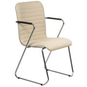 Кресло для приемных и переговорных BRABIX «Visit CF-101», хром, экокожа, бежевое, 532560