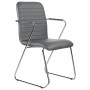 Кресло для приемных и переговорных BRABIX «Visit CF-101», хром, экокожа, темно-серое, 532561