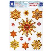 Украшение для окон и стекла ЗОЛОТАЯ СКАЗКА «Красно-золотые снежинки 1», 30х38 см, ПВХ, 591207