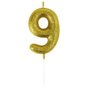 Свеча-цифра для торта «9» золотая с глиттером, 6 см, ЗОЛОТАЯ СКАЗКА, на шпажке, в блистере, 591422