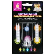 Цифра-подсвечник «1» светодиодная, ЗОЛОТАЯ СКАЗКА, в наборе 4 свечи 6 см, 1 батарейка, 591424