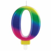 Свеча-цифра для торта «0» «Радужная», 9 см, ЗОЛОТАЯ СКАЗКА, с держателем, в блистере, 591433