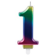 Свеча-цифра для торта «1» «Радужная», 9 см, ЗОЛОТАЯ СКАЗКА, с держателем, в блистере, 591434
