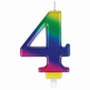 Свеча-цифра для торта «4» «Радужная», 9 см, ЗОЛОТАЯ СКАЗКА, с держателем, в блистере, 591437