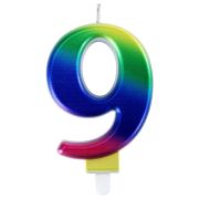 Свеча-цифра для торта «9» «Радужная», 9 см, ЗОЛОТАЯ СКАЗКА, с держателем, в блистере, 591442