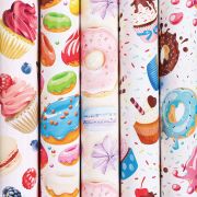 Бумага упаковочная мелованная «Sweets», 70x100 см, 5 дизайнов ассорти, ЗОЛОТАЯ СКАЗКА, 591596