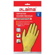 Перчатки МНОГОРАЗОВЫЕ латексные LAIMA «ПРЕМИУМ», хлопчатобумажное напыление, СВЕРХПЛОТНЫЕ, размер 6,5-7, S (малый), желтые, вес 55 г, 600570