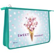 Папка для тетрадей Lamark Sweet bouquet, А4, 1 отд., молния сверху, лам. картон с объемным тиснением, рисунок с двух сторон
