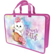 Папка-портфель Lamark Flower Kitty, А4, 34х24,5х7 см, 1 отделение, на молнии, с ручками, печать по пластику с двух сторон