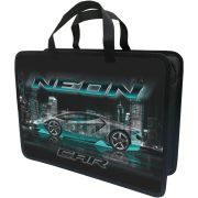 Папка-портфель Lamark Neon Car, А4, 34х24,5х70 мм, 1 отделение, на молнии, с ручками, печать по пластику с двух сторон