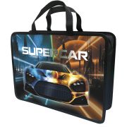 Папка-портфель Lamark Supercar, A4, 1 отд., 34х24,5х7 см, на молнии, с ручками, печать по пластику с двух сторон