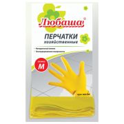 Перчатки МНОГОРАЗОВЫЕ латексные ЛЮБАША «ЭКОНОМ», хлопчатобумажное напыление, размер 7-8, M (средний), желтые, вес 30 г, 603784
