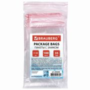 Пакеты с замком ZIP LOCK «зиплок», комплект 100 шт., 70х100 мм, ПВД, толщина 35 микрон, BRAUBERG, 606208