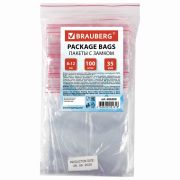 Пакеты с замком ZIP LOCK «зиплок», комплект 100 шт., 80х120 мм, ПВД, толщина 35 микрон, BRAUBERG, 606209