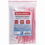Пакеты с замком ZIP LOCK «зиплок», комплект 100 шт., 120х170 мм, ПВД, толщина 35 микрон, BRAUBERG, 606212