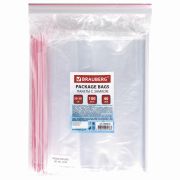 Пакеты с замком ZIP LOCK «зиплок», комплект 100 шт., 200х300 мм, ПВД, толщина 40 микрон, BRAUBERG, 606216