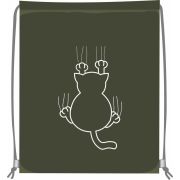 Сумка для сменной обуви Lamark «Crazy cat», 34х42 см, на шнурке, светоотражающие элементы, цвет хаки