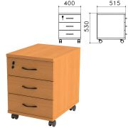 Тумба подкатная «Фея», 400х515х530 мм, 3 ящика, замок, цвет орех милан, ТФ07.5