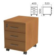 Тумба подкатная «Монолит», 400х520х530 мм, 3 ящика, замок, цвет орех гварнери, ТМ25.3