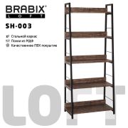 Стеллаж на металлокаркасе BRABIX «LOFT SH-003», 600х350х1500 мм, 5 полок, цвет морёный дуб, 641234