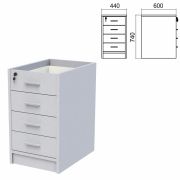 Тумба (каркас БЕЗ КРЫШКИ) приставная «Арго», 440х600х740 мм, 4 ящика, замок, серый