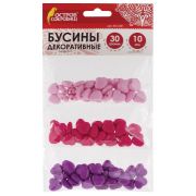 Бусины для творчества «Сердце», 10 мм, 30 грамм, светло-розовые, розовые, фиолетовые, ОСТРОВ СОКРОВИЩ, 661240