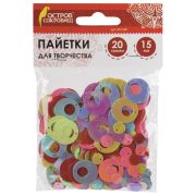 Пайетки для творчества «Серьги», яркие, цвет ассорти, 5 цветов, 15 мм, 20 грамм, ОСТРОВ СОКРОВИЩ, 661285