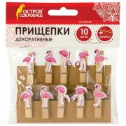 Прищепки декоративные «Фламинго», 10 штук, 3,5 см, ассорти, со шпагатом, ОСТРОВ СОКРОВИЩ, 662669