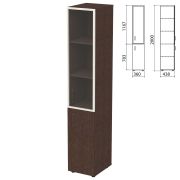 Шкаф закрытый со стеклом в алюминиевой рамке «Приоритет», правый 360х438х2000 мм, 4 полки, венге (КОМПЛЕКТ)