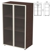 Шкаф закрытый со стеклом в алюминиевой рамке «Приоритет» 720х438х1215 мм, 2 полки, венге (КОМПЛЕКТ)