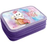 Пенал Lamark Flower Kitty, 3 отделения, 125х205х55 мм, ламинированный картон, три молнии
