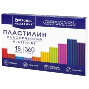 Пластилин классический BRAUBERG «АКАДЕМИЯ КЛАССИЧЕСКАЯ», 18 цветов, 360 г, СО СТЕКОМ, 106509