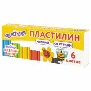 Пластилин мягкий ЮНЛАНДИЯ «ВЕСЕЛЫЙ ШМЕЛЬ», 6 цветов, 90 г, СО СТЕКОМ, 106671