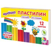 Пластилин мягкий ЮНЛАНДИЯ «ВЕСЕЛЫЙ ШМЕЛЬ», 12 цветов, 180 г, СО СТЕКОМ, 106672