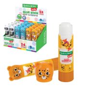 Клей-карандаш «Зверята: панда, слон, леопард», 9 г, фигурный колпачок, BRAUBERG KIDS, 271139