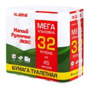Бумага туалетная «МЯГКИЙ РУЛОНЧИК ЛЮКС» белая, 100% целлюлоза, спайка 32 рулона по 45 метров, 1-слойная, LAIMA, 114736