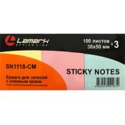 Бумага для заметок с клеевым краем 38x50 мм, 3 шт. х100 л./упак, пастель ассорти