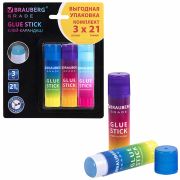 Клей-карандаш 21 г, ВЫГОДНАЯ УПАКОВКА, BRAUBERG «Grade», 3 штуки на блистере, PVP-основа, 271248